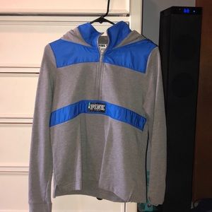 Quarter-zip royal blue and light grey
